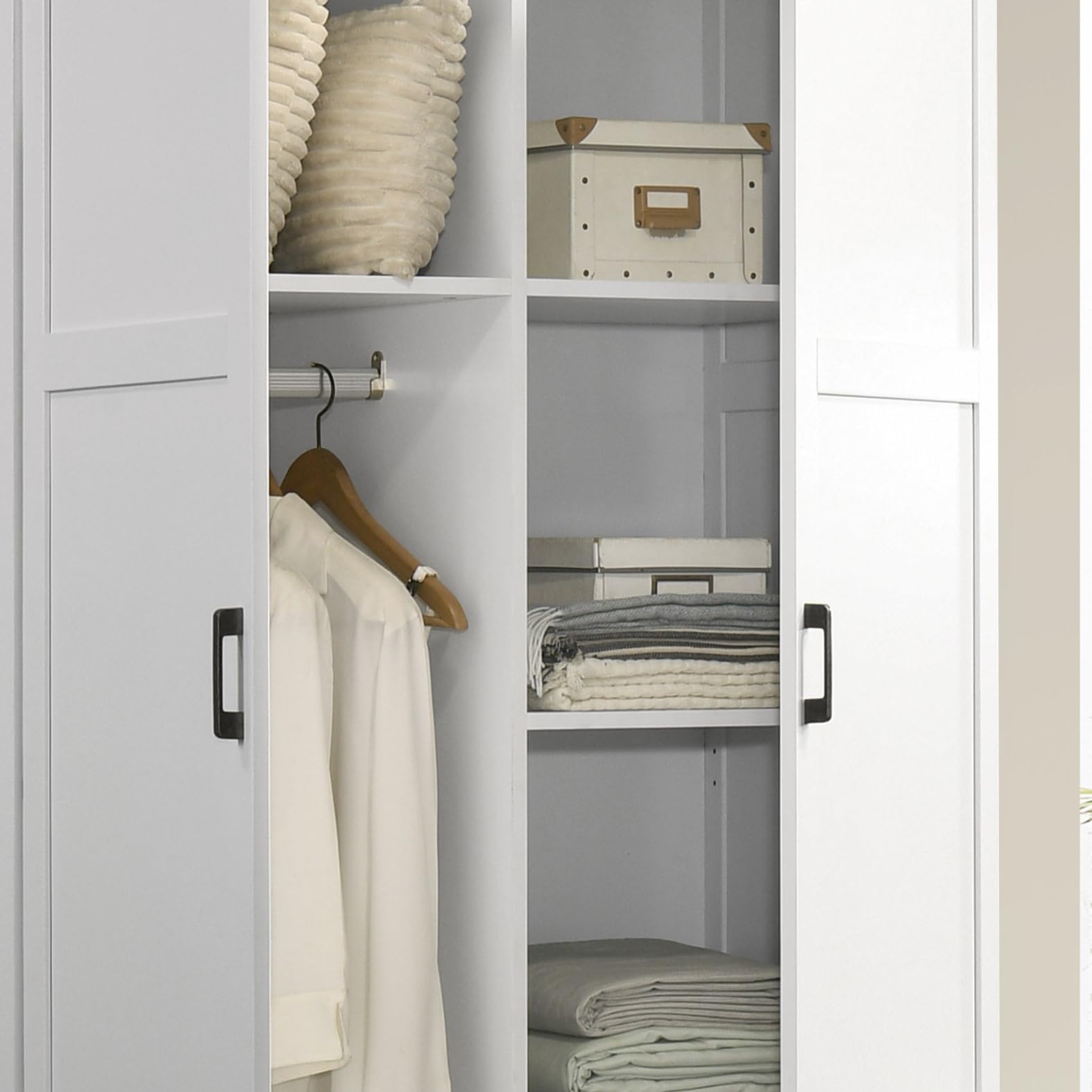 LILOLA LIVING Aubree White Wardrobe Cabinet Armoire with 2 Drawers and Hanging Rod