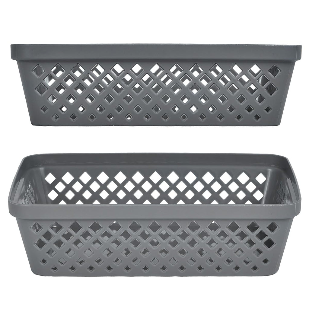 Glad Plastic Storage Basket Set - Multipurpose Drawer Trays, Kitchen Pantry Containers, And Bathroom Bins - 6 Pack Medium Organizers, Grey