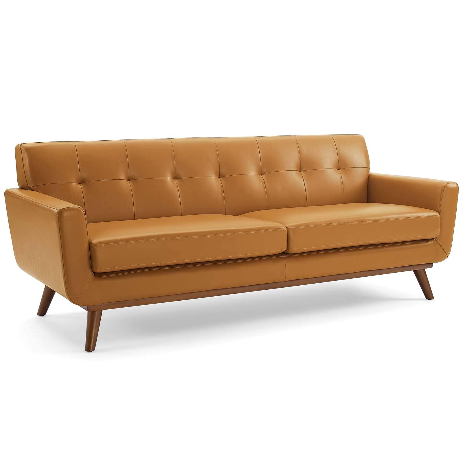Modway Engage Sofa In Top-Grain Leather Living Room Lounge Tan