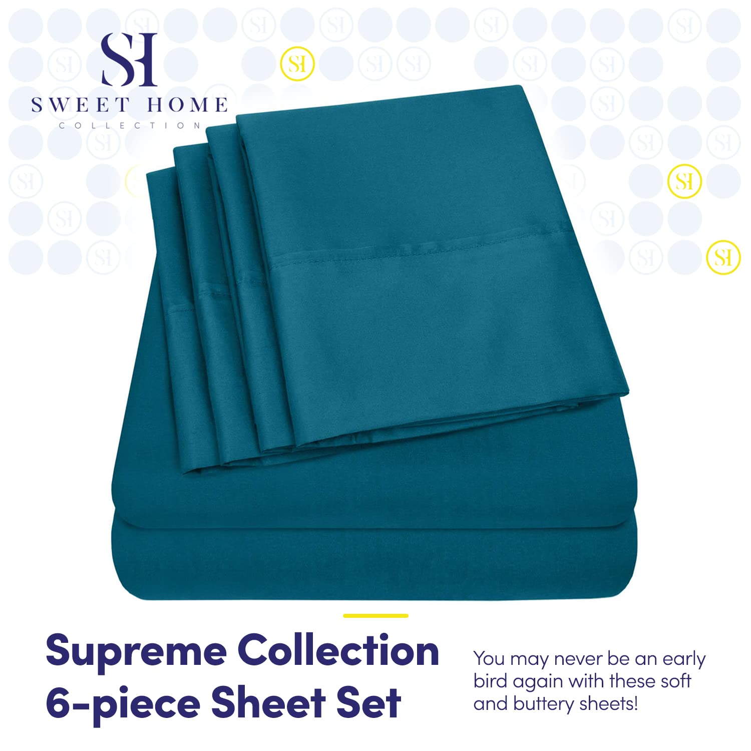Sweet Home Collection 6 Piece 1500 Supreme Collection Brushed Microfiber Deep Pocket Sheet Set-2 Extra Pillow Cases, Great Value, Rv Short Queen, Teal