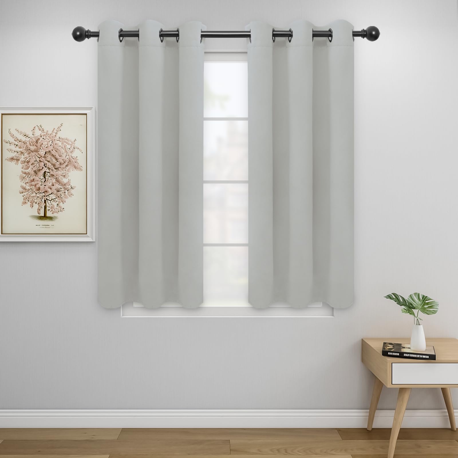 Easy-Going Blackout Curtains For Bedroom, Solid Thermal Insulated Grommet And Noise Reduction Window Drapes, Room Darkening Curtains For Living Room, 2 Panels (34X45 In, Greyish White)