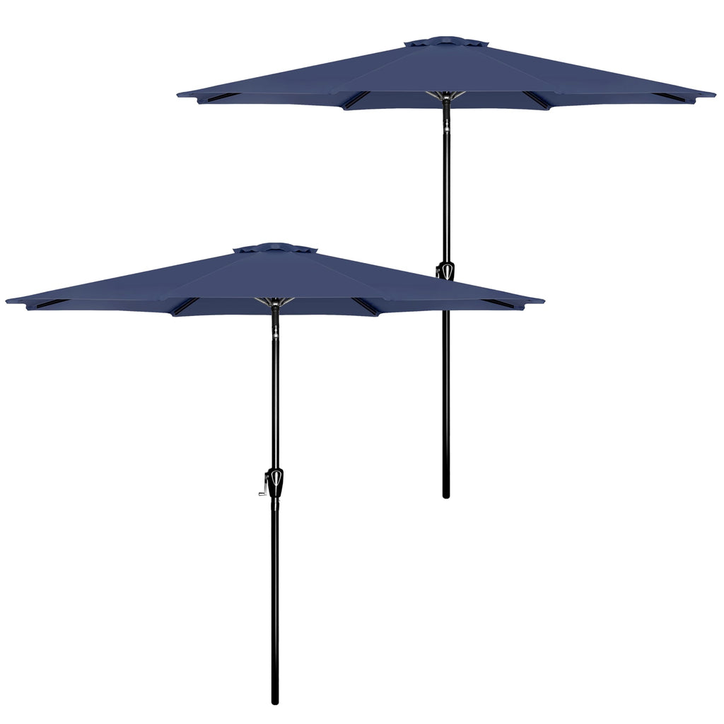 Simple Deluxe 2 Pack 9Ft Outdoor Patio Umbrella Table Market Umbrella With Push Button Tilt And Crank, 8 Sturdy Ribs, Uv Protection Waterproof For Garden, Lawn, Deck, Backyard, Pool, Dark Blue