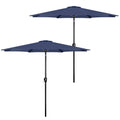 Simple Deluxe 2 Pack 9Ft Outdoor Patio Umbrella Table Market Umbrella With Push Button Tilt And Crank, 8 Sturdy Ribs, Uv Protection Waterproof For Garden, Lawn, Deck, Backyard, Pool, Dark Blue
