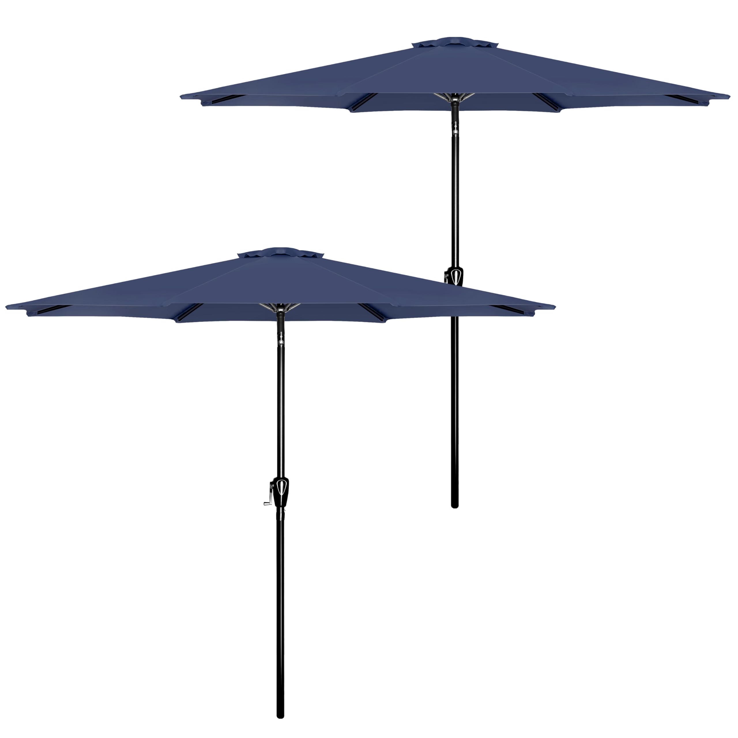 Simple Deluxe 2 Pack 9Ft Outdoor Patio Umbrella Table Market Umbrella With Push Button Tilt And Crank, 8 Sturdy Ribs, Uv Protection Waterproof For Garden, Lawn, Deck, Backyard, Pool, Dark Blue