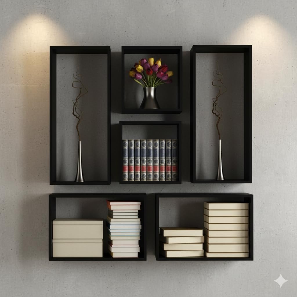 Onlinecaft Wooden Wall Mounted Floating Cube Shape Book Organizer Wall Shelves For Study Room Bed Room Guest Room Office Room Sh