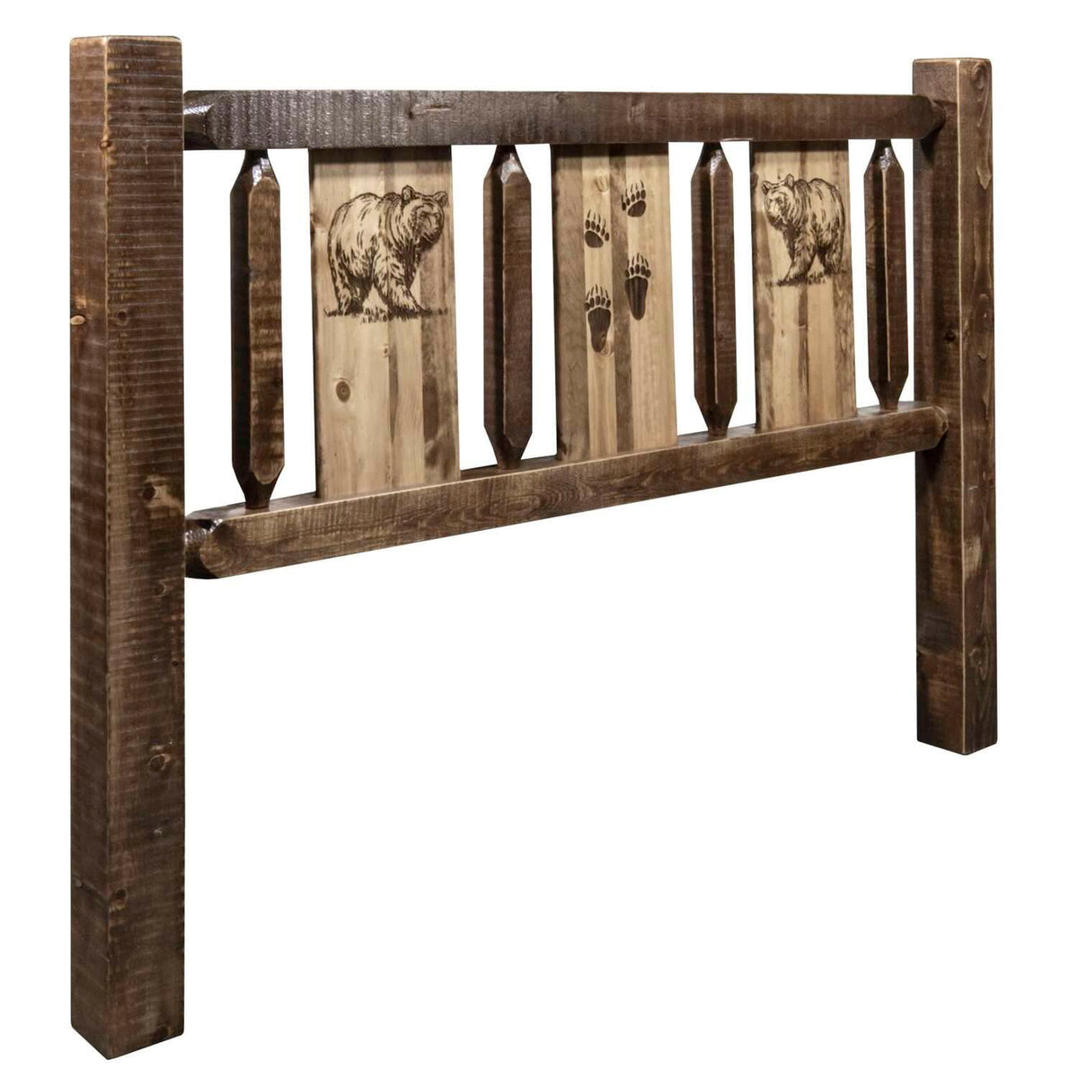 Montana Homestead Twin Headboard with Stained and Lacquered MWHCTHBSLLZBEAR