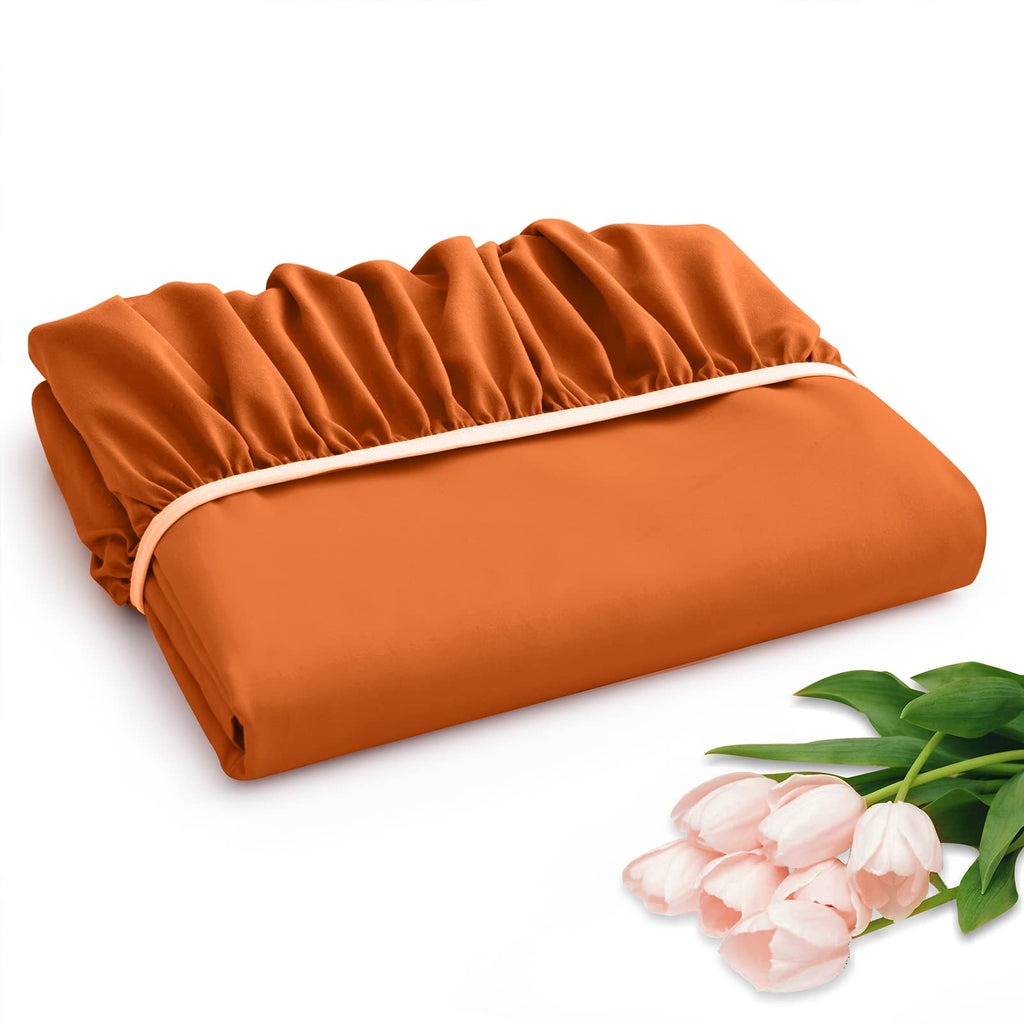 Horbaunal Extra Deep Pocket Full Fitted Sheet Only - Fits Up To 24 Inch Mattress - Luxury 1800 Thread Count - Microfiber Burnt O
