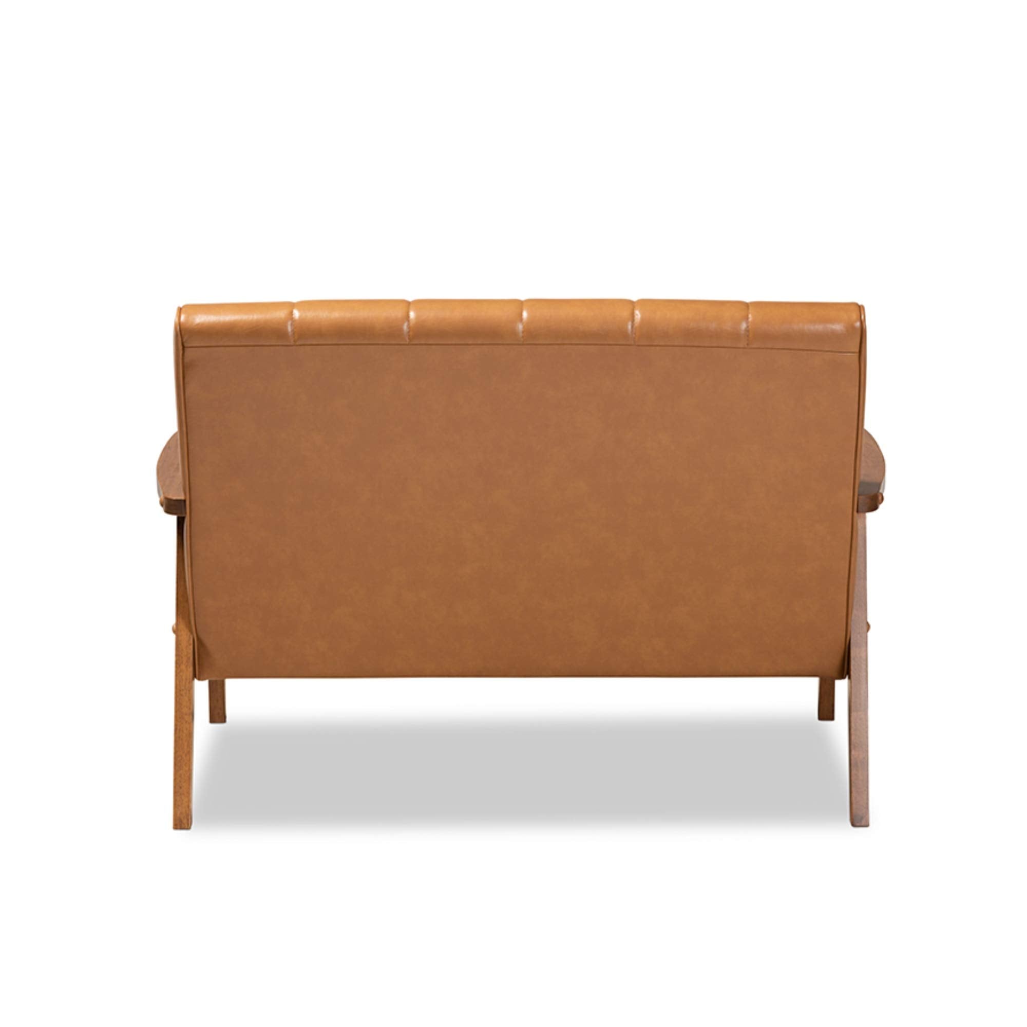 Baxton Studio Nikko Mid-century Modern Tan Faux Leather Upholstered and Walnut Brown finished Wood Loveseat