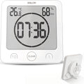 BALDR Digital Shower Clock with Timer - White - Water-Resistant Shower Timer, Countdown Timer Clock with Temperature and Humidit