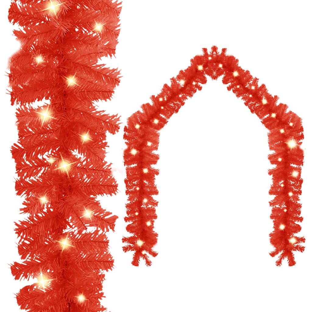 vidaXL 16.4 ft Christmas Garland with LED Lights and USB Connection, Red PVC Material, Perfect Holiday Decoration for Indoor and Outdoor Use