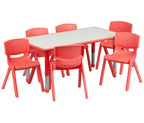 Flash Furniture Emmy Adjustable Classroom Activity Table With 6 Stackable Chairs, Rectangular Plastic Activity Table For Kids, 23.625' W X 47.25' L, Red/Gray