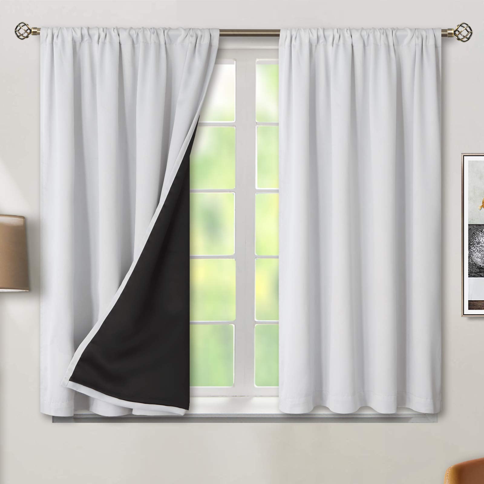 Bgment Blackout Curtains For Bedroom 45 Inch Length, Rod Pocket 100% Blackout Curtains With Thermal Liner Darkening Curtains For