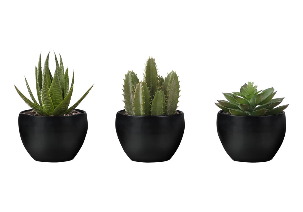 Monarch Specialties I 9556 Artificial Plant, 6' Tall, Succulent, Set of 3, Green Plants, Black Pots