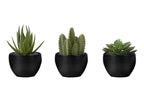 Monarch Specialties I 9556 Artificial Plant, 6' Tall, Succulent, Set of 3, Green Plants, Black Pots