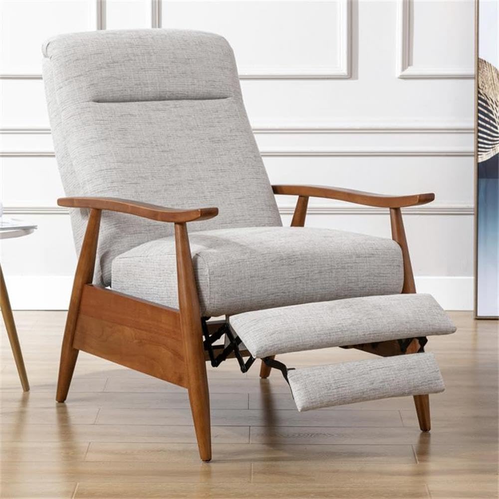 Comfort Pointe Terni Wood Arm Push Back Recliner in Sea Oat Beige Performance Fabric