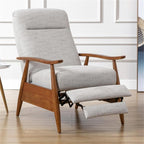 Comfort Pointe Terni Wood Arm Push Back Recliner in Sea Oat Beige Performance Fabric