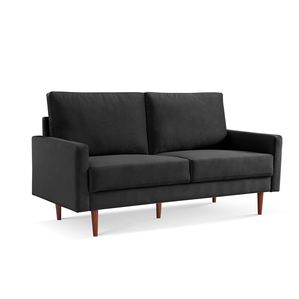 American Furniture Classics Black 69 Inch Wide Upholstered Two Cushion Sofa with Square Arms Velvet, 69" x 32" x 37"