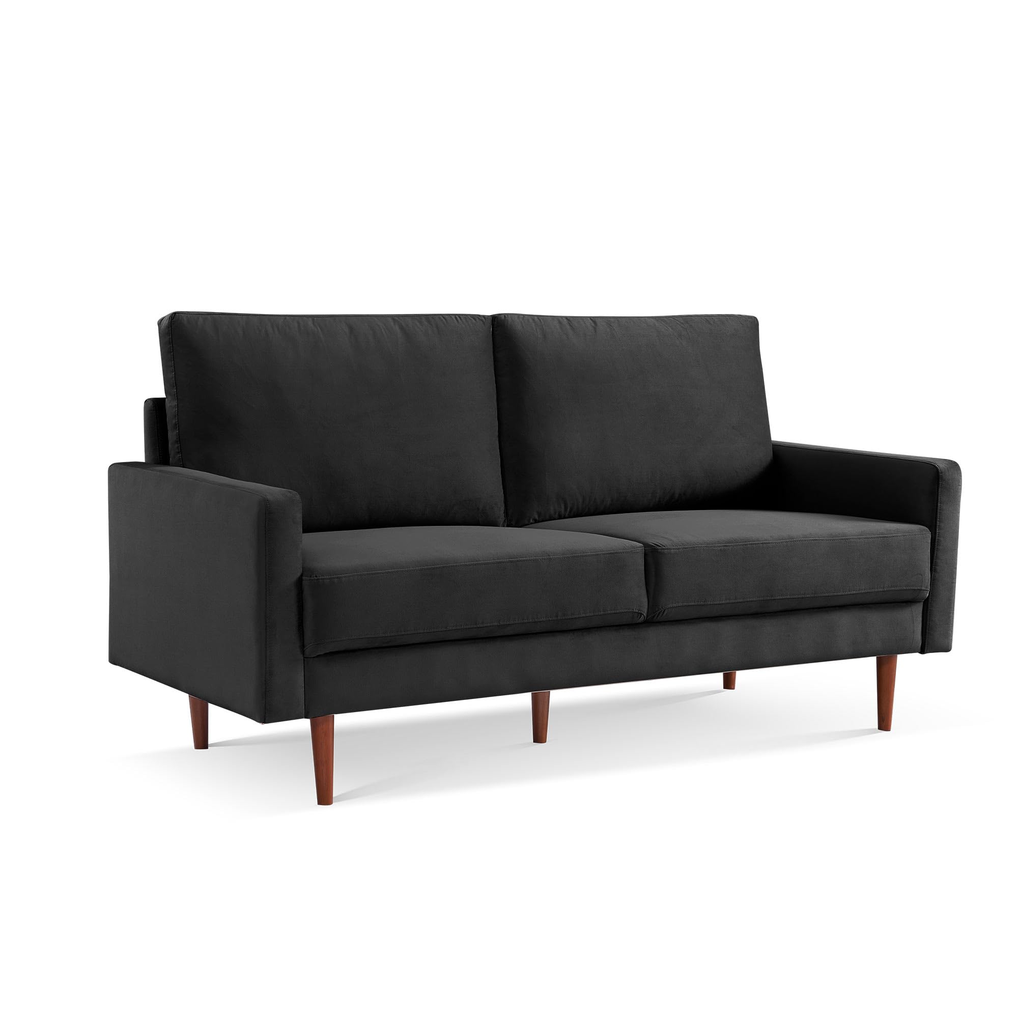 American Furniture Classics Black 69 Inch Wide Upholstered Two Cushion Sofa with Square Arms Velvet, 69" x 32" x 37"