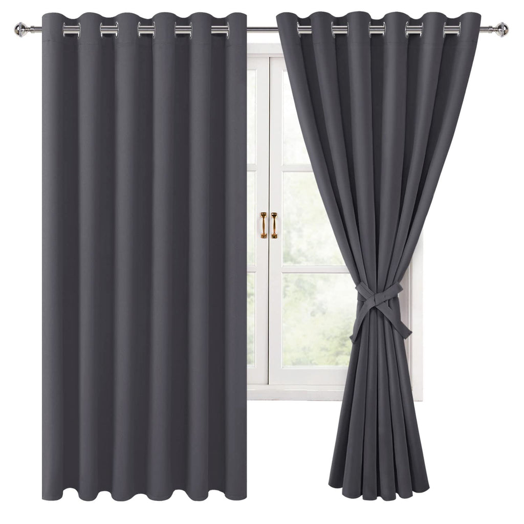 Hiasan Grommet Blackout Curtains For Bedroom, 70 X 63 Inches - Thermal Insulated & Light Blocking Window Drapes For Living Room/Dorm Room, Set Of 2 Panels Sewn With Tiebacks, Dark Grey