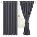 Hiasan Grommet Blackout Curtains For Bedroom, 70 X 63 Inches - Thermal Insulated & Light Blocking Window Drapes For Living Room/Dorm Room, Set Of 2 Panels Sewn With Tiebacks, Dark Grey