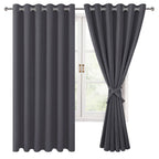 Hiasan Grommet Blackout Curtains For Bedroom, 70 X 63 Inches - Thermal Insulated & Light Blocking Window Drapes For Living Room/Dorm Room, Set Of 2 Panels Sewn With Tiebacks, Dark Grey