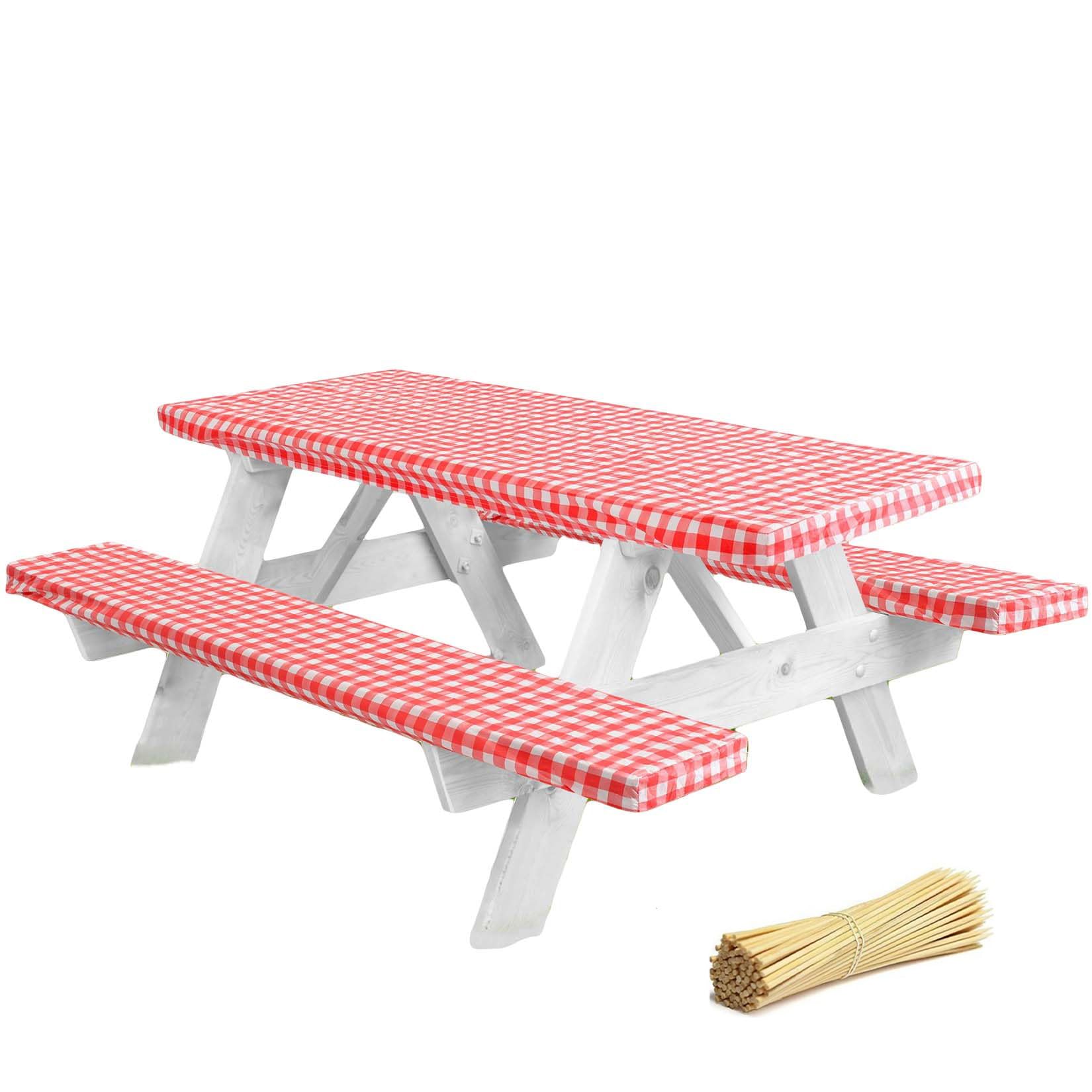 Linpro Premium Picnic Table Cover With Bench Covers Vinyl Fitted Picnic Table Covers With Elastic Rv Camping Accessories And Camper Must Haves Waterproof (Red Gingham, 72 X 30 (6Ft)) (Cln 6X2 Vinyl)