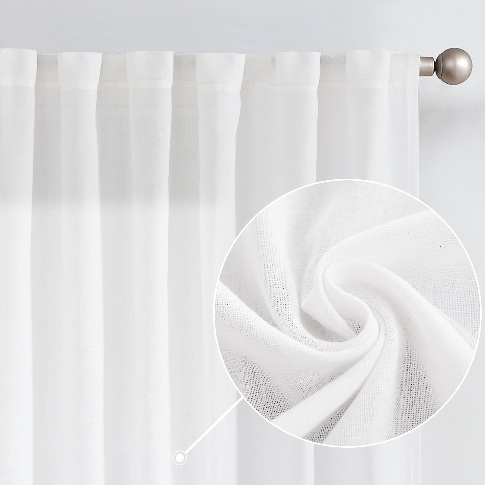 Jinchan Linen Blend White Curtain 96 Inch Length For Living Room Extra Wide For Room Divider Rustic Farmhouse Drape Rod Pocket Back Tab Light Filtering Bedroom Window Curtain 1 Panel Off White