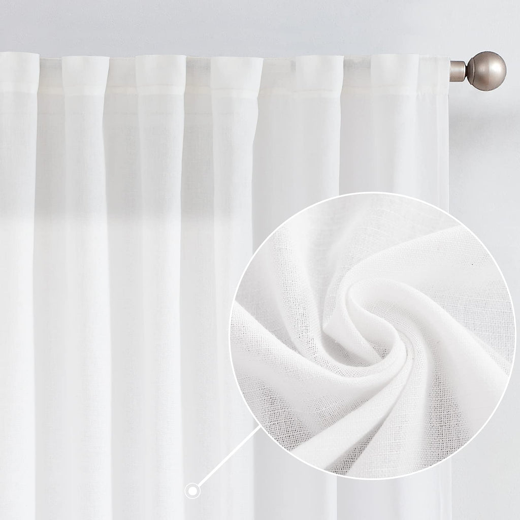 Jinchan Linen Blend White Curtain 96 Inch Length For Living Room Extra Wide For Room Divider Rustic Farmhouse Drape Rod Pocket Back Tab Light Filtering Bedroom Window Curtain 1 Panel Off White