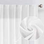 Jinchan Linen Blend White Curtain 96 Inch Length For Living Room Extra Wide For Room Divider Rustic Farmhouse Drape Rod Pocket Back Tab Light Filtering Bedroom Window Curtain 1 Panel Off White
