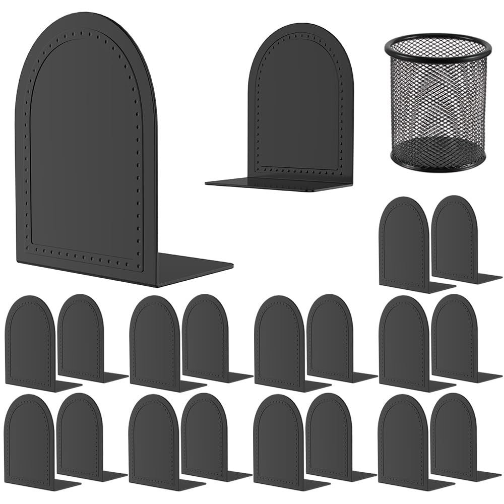 Bookends-Heavy Duty Bookends Metal Book Ends Universal Economy Bookends (Black, 10 Pair)