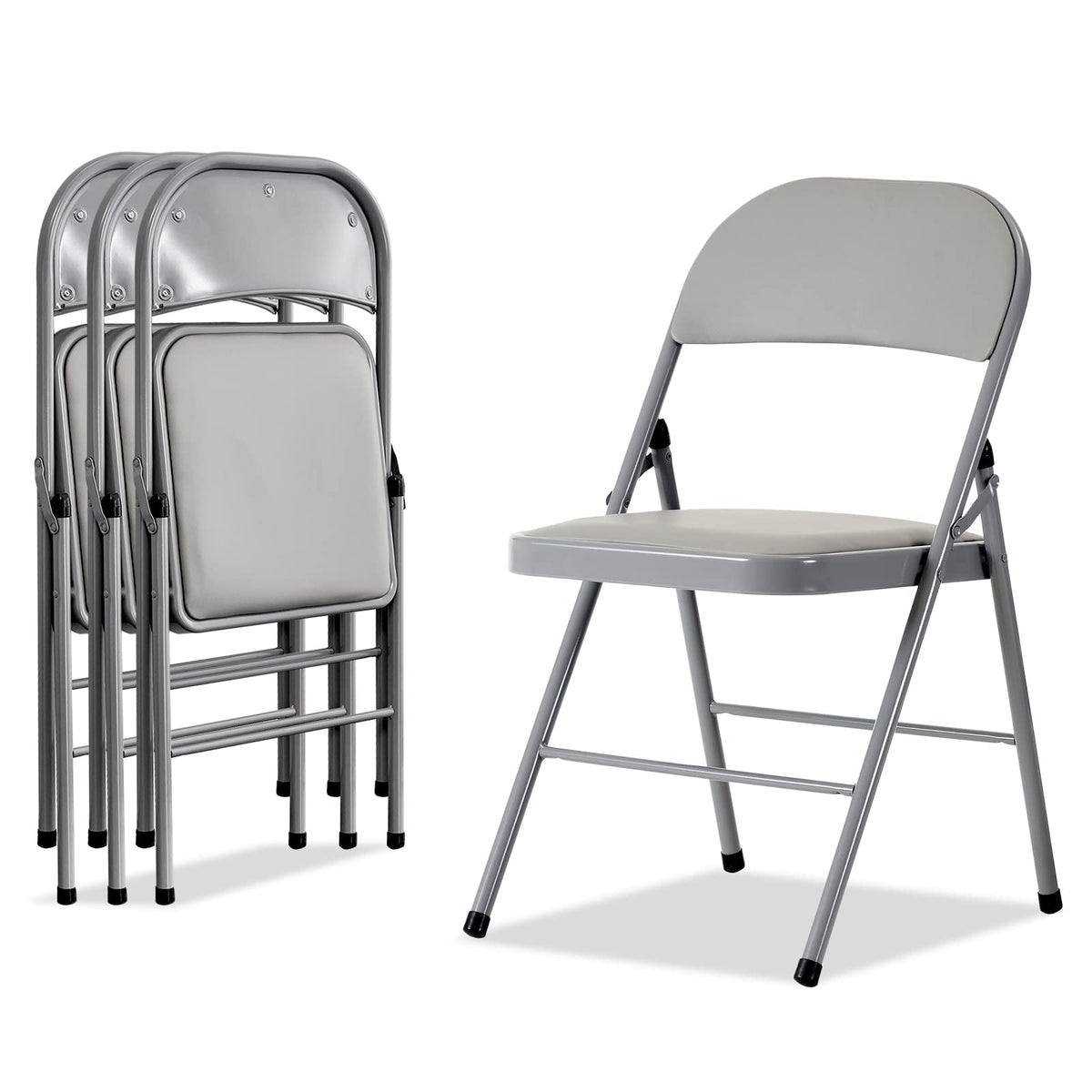 Karl Home 4 Pack Grey Folding Chairs With Padded Seats For Outdoor & Indoor, Portable Stackable Commercial Seat With Steel Frame For Events Office Wedding Party, 330Lbs Capacity