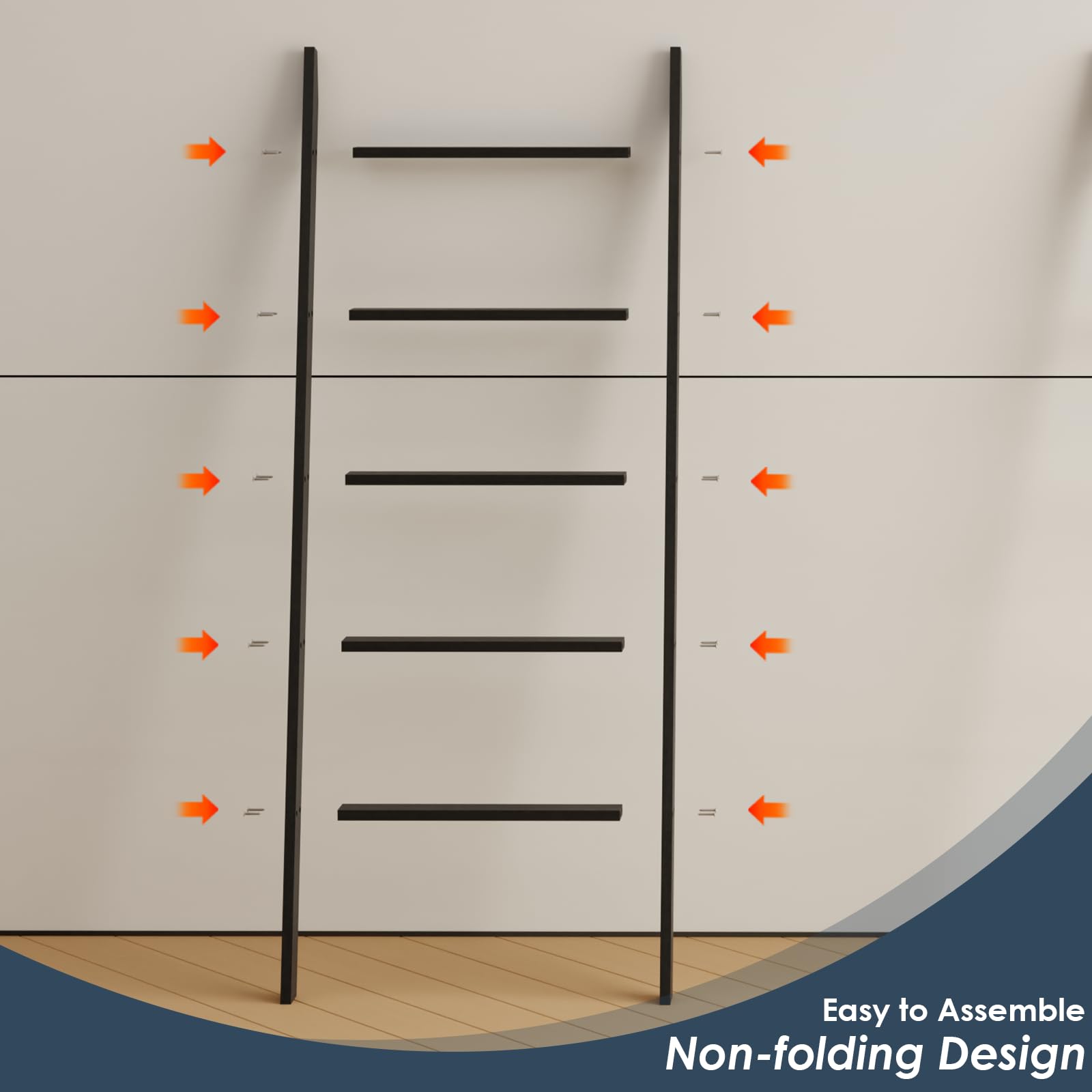 5-Tier Blanket Ladder Wooden, Non-Folding 4.8Ft(57.5'') Blanket Quilt Towel Holder Rack Decorative Ladder, Easy Assembly, Rustic