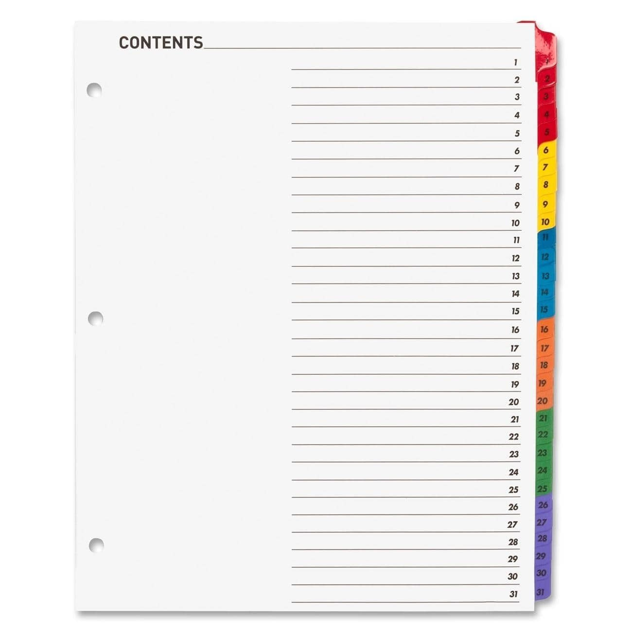 Business Source 21907 Index Dividers W/Toc Page, 1-31, 8-1/2-Inch X11-Inch , 31 Tabs/St, Mi