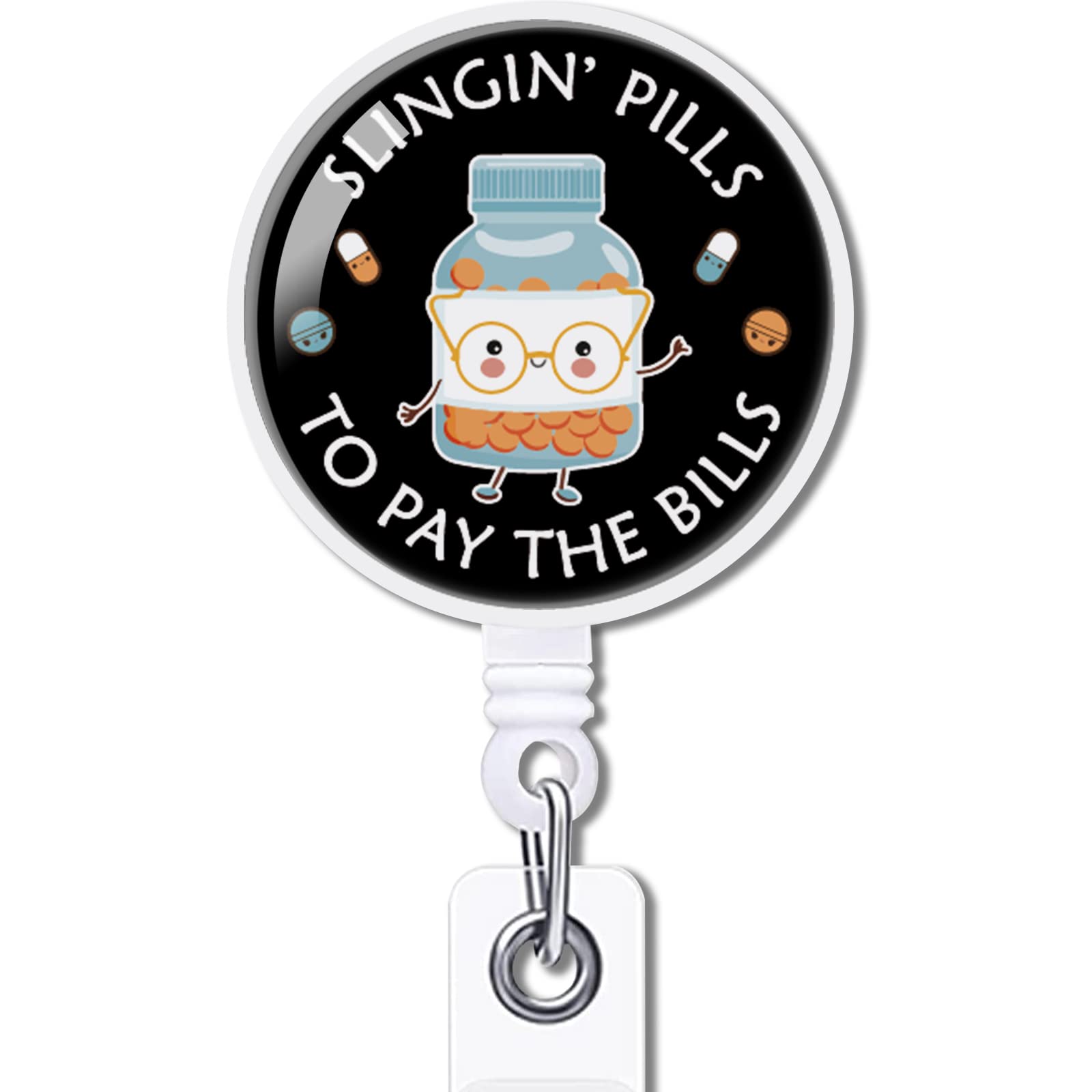 Yazmeen Slingin' Pills To Pay The Bills Retractable Badge Reel With Alligator Clip Funny Id Badge Holder For Pharmacy Pharmacist
