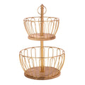 Craft Brio A TRENDY HANDICRAFTS Round 2 Metal And Wooden Tier Home And Kitchen Fruit Vegetable Baskets (Gold, 16.5 Inches Heigh