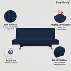 Easy-Going Stretch Futon Slipcover Armless Futon Bed Cover Furniture Protector Without Armrests With Elastic Bottom For Kids, Soft Jacquard Fabric Small Checks (Large, Navy)