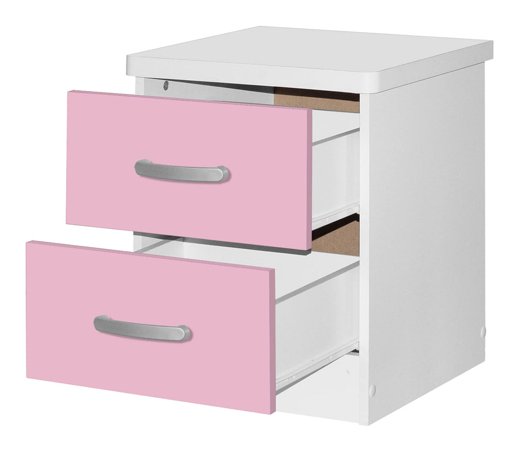 Better Home Products Cindy Faux Wood 2 Drawer Nightstand in Pink and White