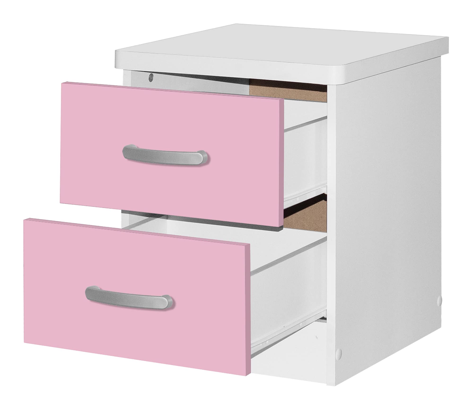 Better Home Products Cindy Faux Wood 2 Drawer Nightstand in Pink and White