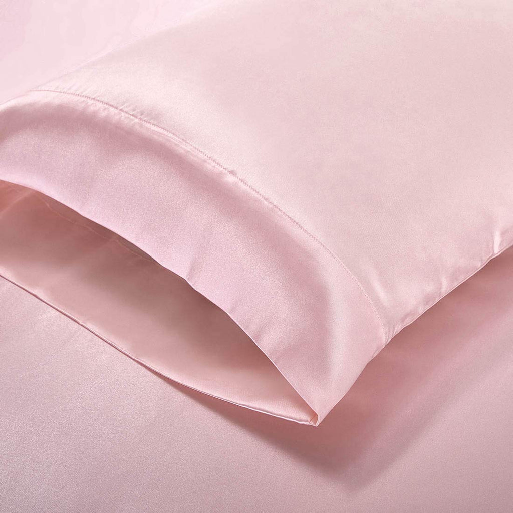 Homiest 3Pcs Satin Sheets Set Luxury Silky Satin Bedding Set With Deep Pocket, 1 Fitted Sheet + 1 Flat Sheet + 1 Pillowcase (Twin Size, Blush Pink)