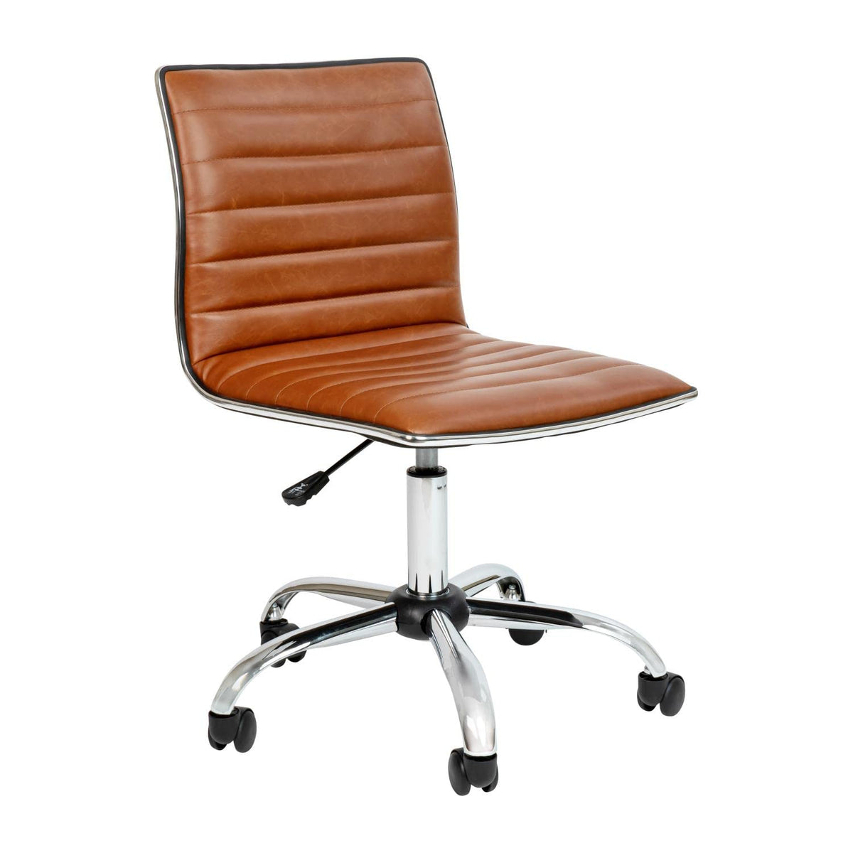 Flash Furniture Alan Office Task Chair - Brown Vinyl - Chrome Frame - Armless - Ribbed Back and Seat - Low Back Design