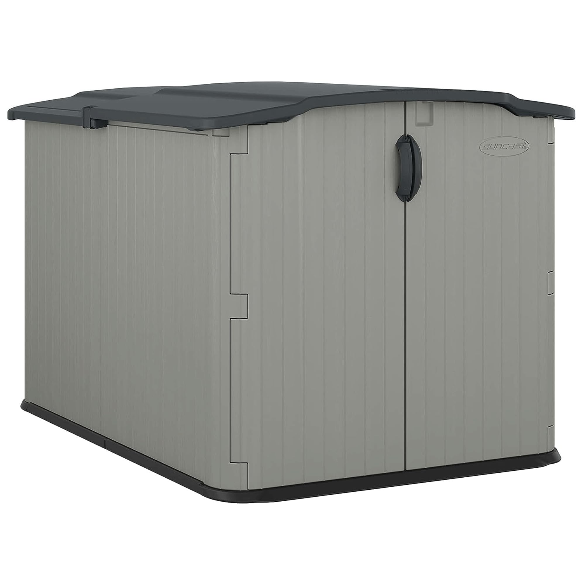 Suncast Glidetop Horizontal Outdoor Storage Shed With Pad-Lockable Sliding Lid And Doors, All-Weather Shed For Yard Storage, 57.