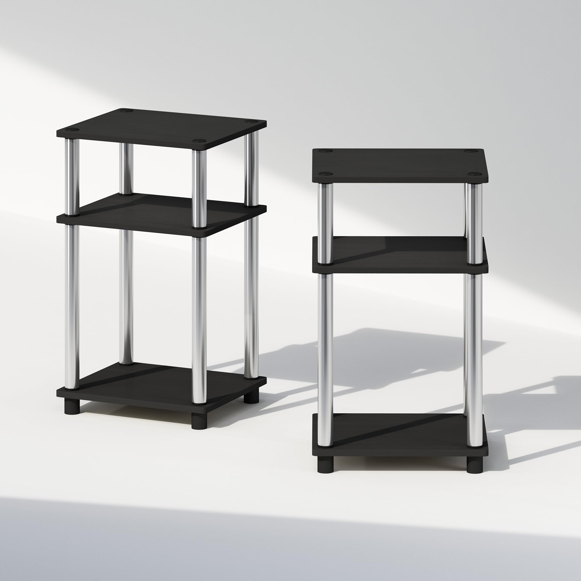 Furinno Just 3-Tier Turn-N-Tube Open Storage Nightstand, 2-Pack, Americano, Stainless Steel Tubes