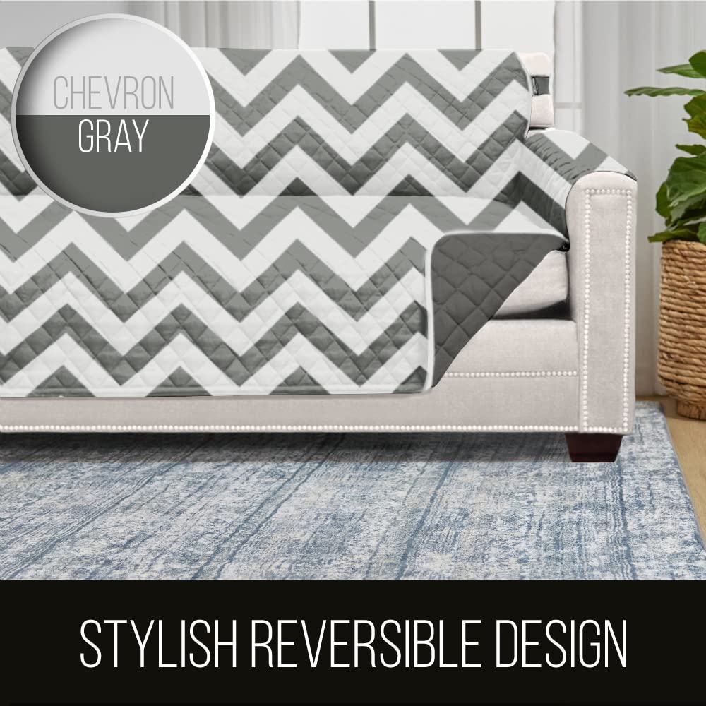 Sofa Shield Patented Couch Cover, Large Furniture Protector With Straps, Reversible Tear And Stain Resistant Slipcovers, Quilted Microfiber 70” Seat, Washable Covers For Dogs, Kids, Charcoal Linen