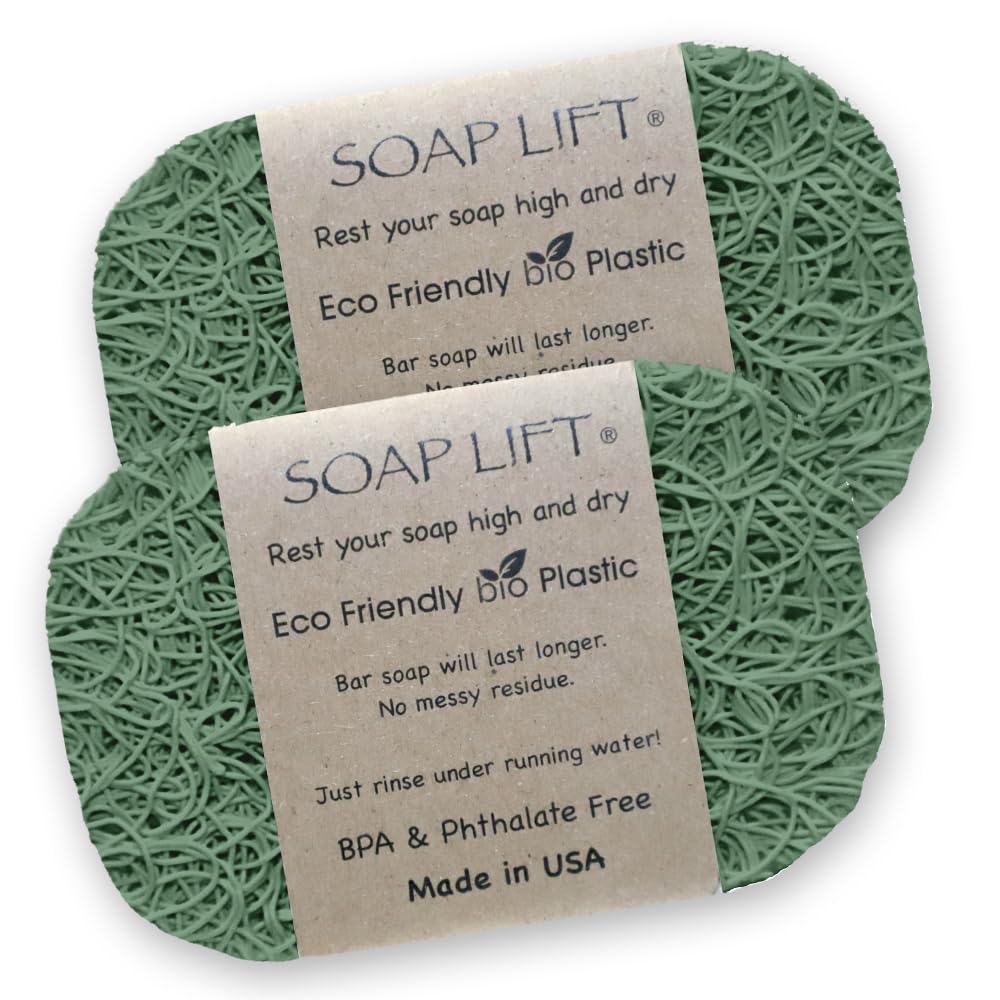 Soap Lift Soap Saver Set - Soap Dish for Shower, Spa, Bathroom Sink - Bar Soap Holder & Soap Tray for Shampoo Bar (2-Pack, Sage)
