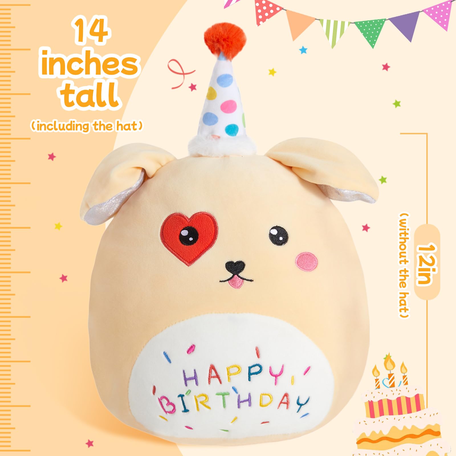 Bstaofy 14' Cute Happy Birthday Puppy Soft Plush Pillow Birthday Dog Stuffed Animal Birthday Gifts For Girls Boys Baby Kids