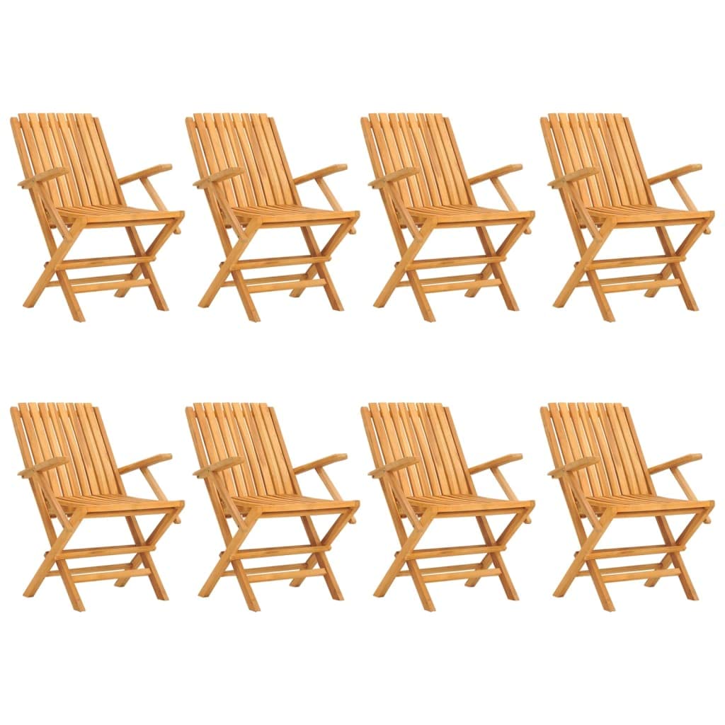 vidaXL Folding Patio Chairs Set of 8 - Solid Teak Wood - Scandinavian Style - Brown Outdoor Seats - Ideal for Garden, Deck