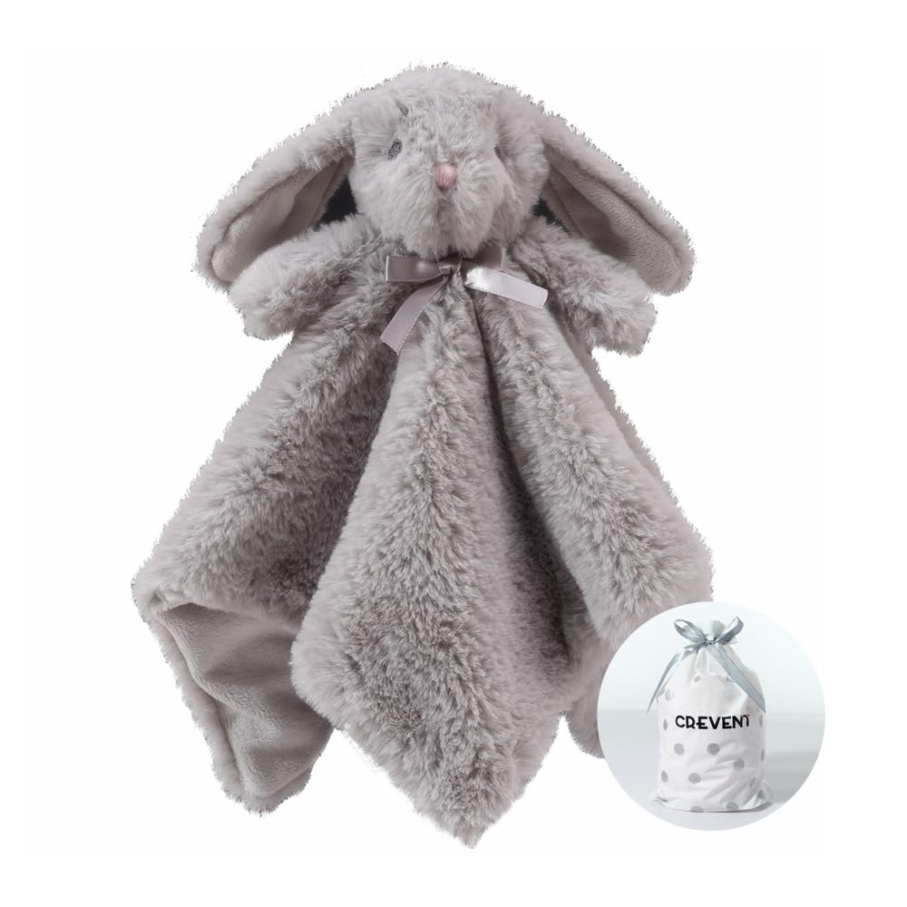 Crevent Cozy Plush Baby Security Blanket Loveys For Baby Boys And Girls, Faux Fur Front + Mink Backing With Animal Face (Grey Bu