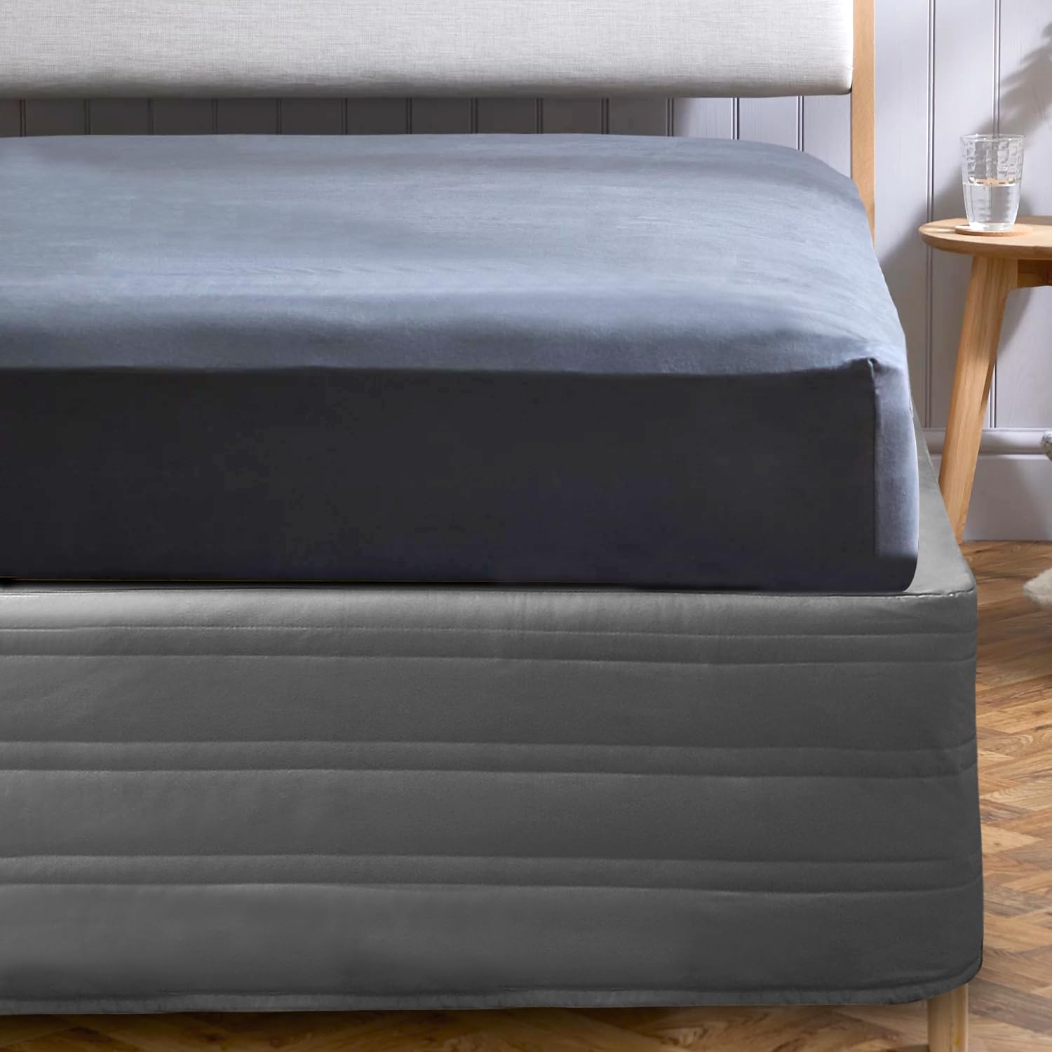 Ramesses Bed Skirt Wrap Around Dust, Smooth And Clear Appearance And With Easy To Put On 14 Inch Drop (Grey, Queen)