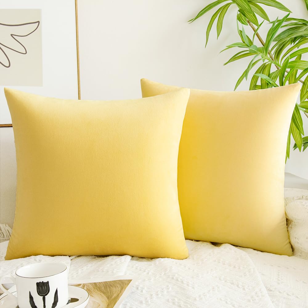 Quorgves Yellow Pillow Covers 18X18 Inch Spring Summer Pillow Covers Pack Of 2 Soft Square Lemon Solid Velvet Throw Pillow Cover
