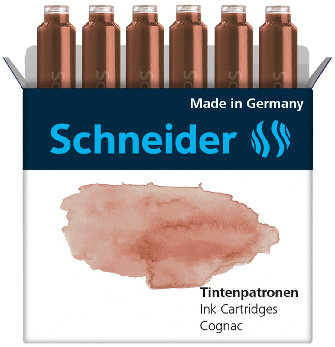 Schneider Ink Cartridge Pastel, Standard Format, Ball Closure, Refill For Fountain And Cartridge Rollerball Pens, Cognac Ink, Bo